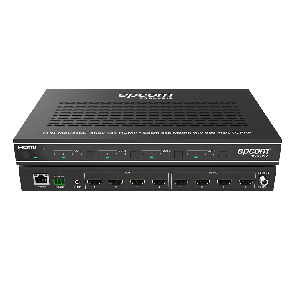 Matriz HDMI 4×4 | Video Wall | Seamless Switch | 10 Modos de Visualización |  4K@60Hz 4:4:4 | HDMI 2.0b y HDCP 2.2 | Control vía Web, IR, RS-232 y TCP/IP