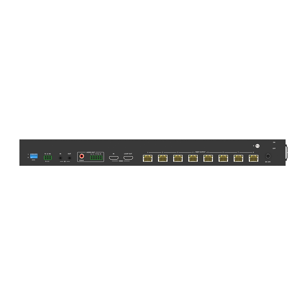 Splitter mas Extensor de Video | 1x8 | ProAV | HDBaseT™ | 120m en 4K@60Hz | 150m en 1080p@60Hz | Cat6/6a/7 | Gestión Avanzada EDID | Control IR y RS232 | PoC | Salida de Audio