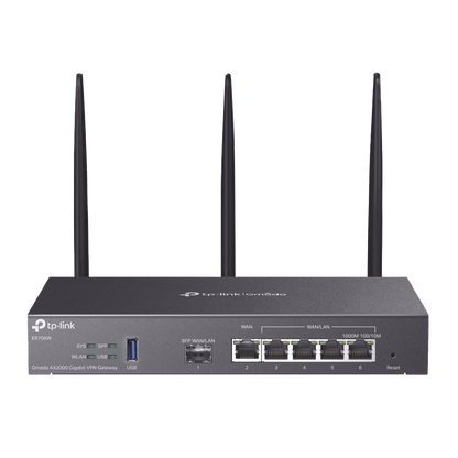 Router Omada VPN / SDN Multi-WAN Gigabit / 1 Puerto WAN SFP Gigabit / 1 Puerto WAN RJ45 Gigabit / 2 Puertos LAN RJ45 Gigabit / 2 Puertos Configurables LAN/WAN / 150,000 Sesiones Concurrentes / Administración Centralizada Omada o Stand-Alone