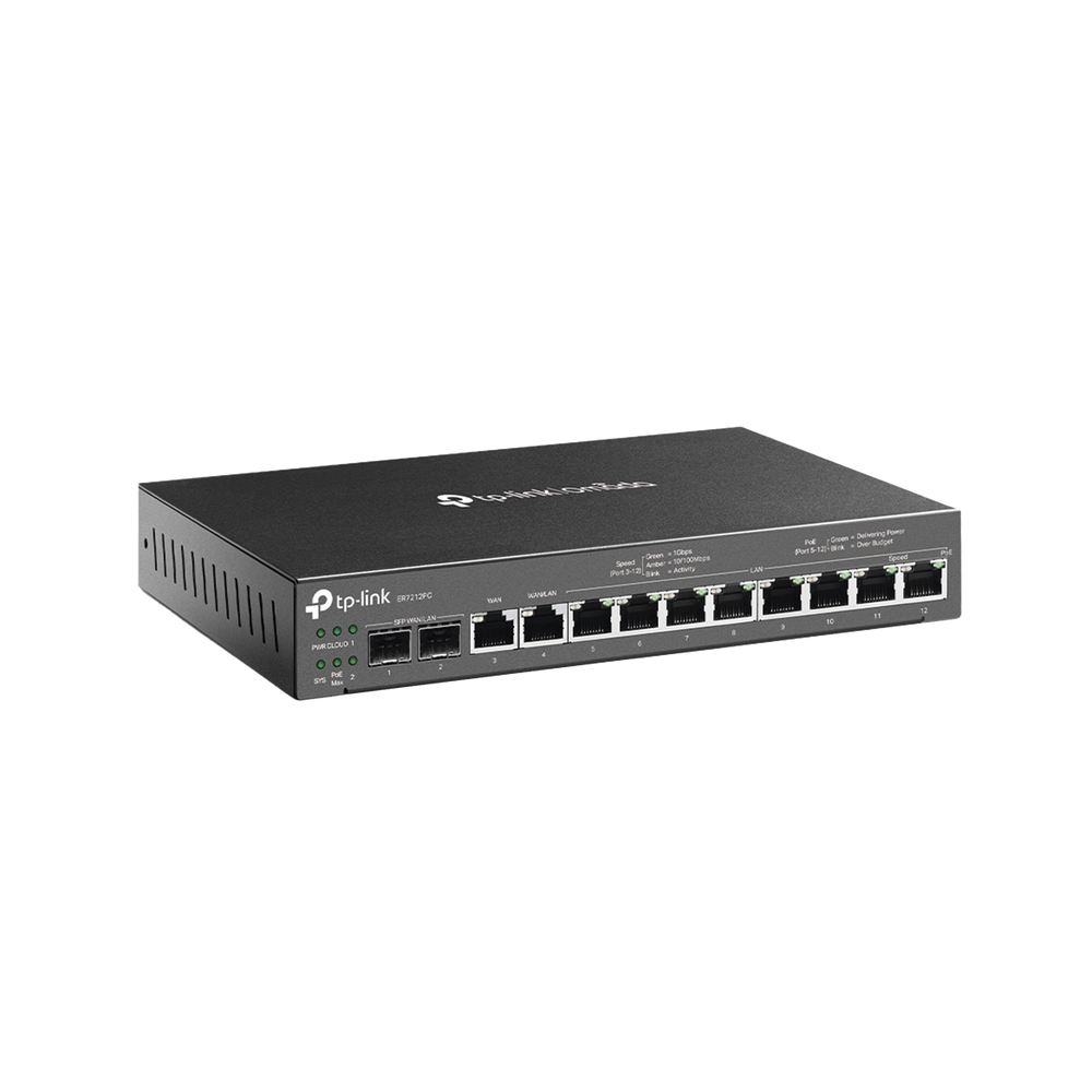 Router Omada VPN / SDN Multi-WAN 1G / Switch con PoE y Controlador  / 2 puerto WAN/LAN SFP 1G / 1 Puerto RJ45 WAN / 1 Puerto WAN/LAN RJ45 / 8 Puertos PoE+ LAN RJ45 /  24,980 Sesiones Concurrentes