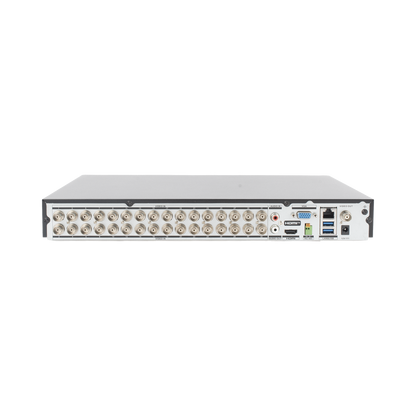 DVR 32 Canales TurboHD + 8 Canales IP / 5 Megapixel Lite - 3K Lite / Acusense (Evita Falsas Alarmas) / Audio Bidireccional / 2 Bahías de Disco Duro / H.265+ / Salida de Video en Full HD