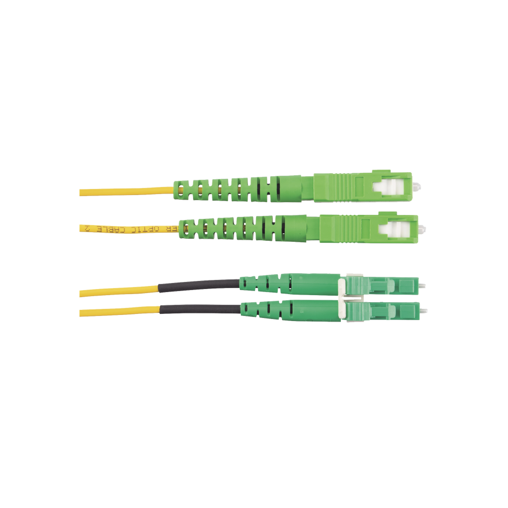 Jumper de Fibra Optica Monomodo 9/125 OS2, SC/APC-LC/APC Duplex, OFNR (Riser), Color Amarillo, 2 Metros (6.56 Pies)