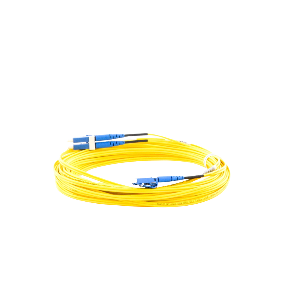 Jumper de Fibra Optica Monomodo 9/125 OS2, LC-LC Duplex, OFNR (Riser), Color Amarillo, 10 Metros (32.81 Pies)