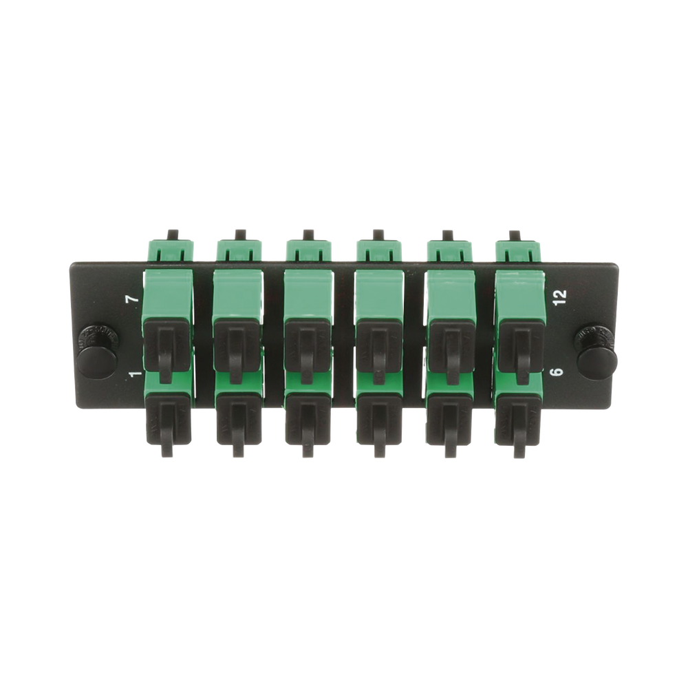 Placa Acopladora de Fibra Optica FAP, Con 12 Conectores SC/APC (12 Fibras), Para Fibra Monomodo OS1/OS2, Color Verde