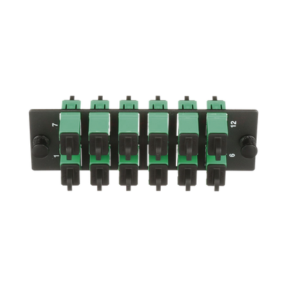 Placa Acopladora de Fibra Optica FAP, Con 12 Conectores SC/APC (12 Fibras), Para Fibra Monomodo OS1/OS2, Color Verde