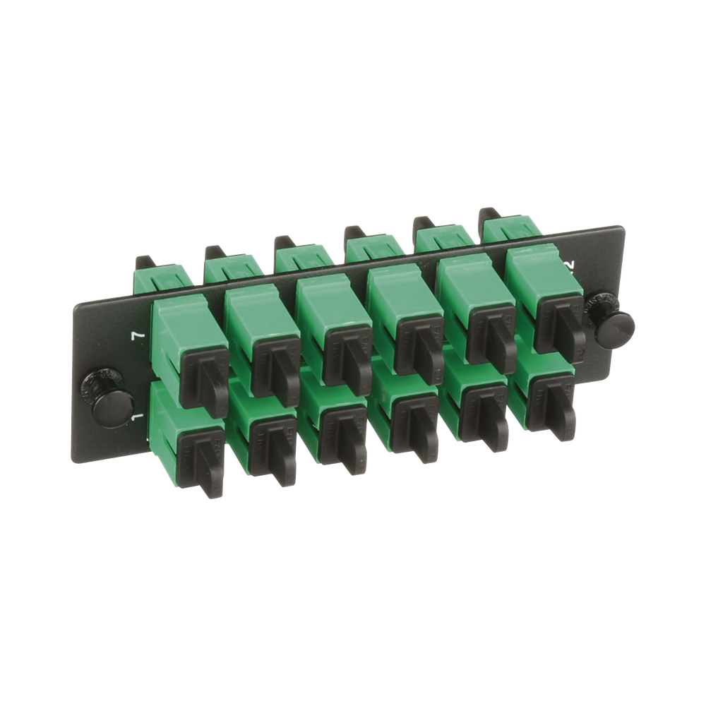 Placa Acopladora de Fibra Optica FAP, Con 12 Conectores SC/APC (12 Fibras), Para Fibra Monomodo OS1/OS2, Color Verde