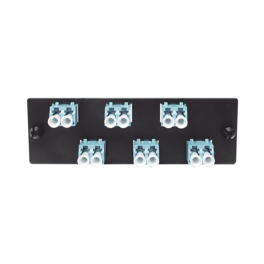 Placa Acopladora de Fibra Optica FAP, Con 6 Conectores LC Duplex (12 Fibras), Para Fibra Multimodo OM3/OM4, Color Aqua