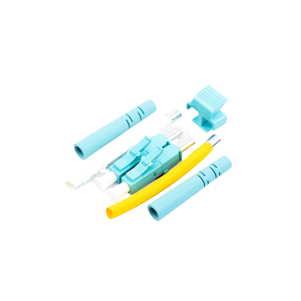 Conector de Fibra Óptica LC Duplex, Epoxico, Fibra Recubierta, Multimodo, Color Aqua (No pre-pulido)