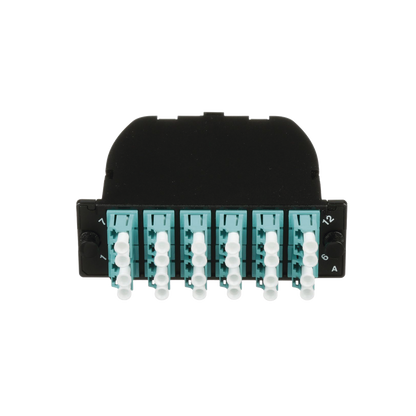 Casete OptiCom de Fibra Óptica Multimodo OM3, Con 2 Conectores MPO a 12 LC Duplex, Polaridad Método A, Pérdida de Inserción Estándar