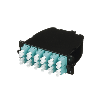 Casete OptiCom de Fibra Óptica Multimodo OM3, Con 2 Conectores MPO a 12 LC Duplex, Polaridad Método A, Pérdida de Inserción Estándar