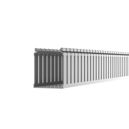 Canaleta Ranurada de PVC con Tapa, Tipo F, 108 mm de Ancho, 79.2 mm de Alto y 2 m de Largo, Color Gris