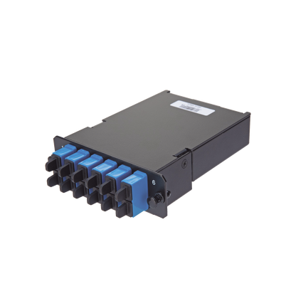 Placa Acopladora de Fibra Óptica FAP, Con 12 Pigtails y 6 Conectores LC Duplex (12 Fibras), Para Fibra Monomodo OS1/OS2, Color Azul