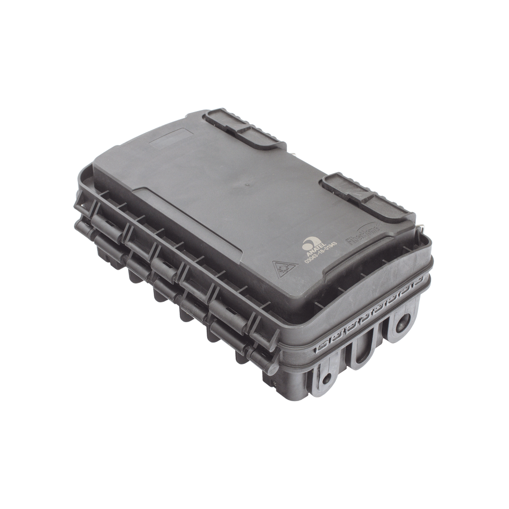 Caja de Distribución de Fibra Óptica para 24 Empalmes, con 8 acopladores SC/APC simplex, Exterior IP65, Color Negro