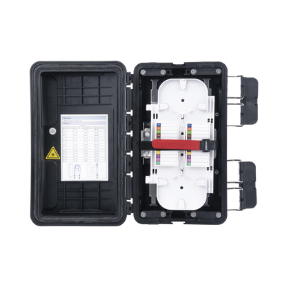 Caja de Distribución de Fibra Óptica, Hasta 96 Empalmes, Exterior IP65, Color Negro
