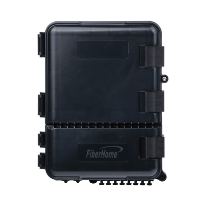 Caja de Distribución de Fibra Óptica para 24 Empalmes, con 8 Acopladores SC/APC Simplex, Exterior IP55, Color Negro