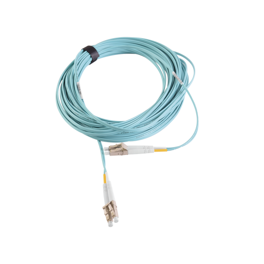 Jumper de Fibra Óptica Multimodo 50/125 XGLO OM3, LC-LC Duplex, OFNR, Color Aqua, 10 Metros