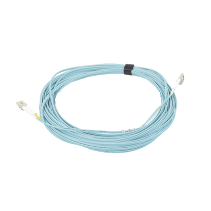 Jumper de Fibra Óptica Multimodo 50/125 XGLO OM3, LC-LC Duplex, OFNR, Color Aqua, 15 Metros (49.21 Pies)