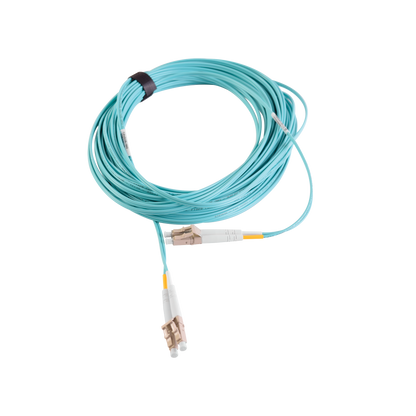 Jumper de Fibra Óptica Multimodo 50/125 XGLO OM3, LC-LC Duplex, OFNR, Color Aqua, 15 Metros (49.21 Pies)