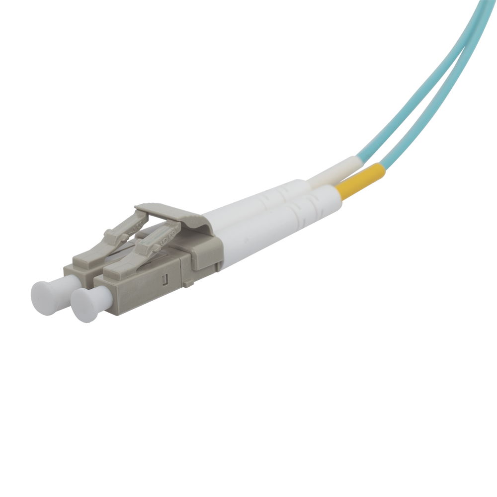 Jumper de Fibra Óptica Multimodo 50/125 XGLO OM3, LC-LC Duplex, OFNR, Color Aqua, 30 Metros (98.43 Pies)
