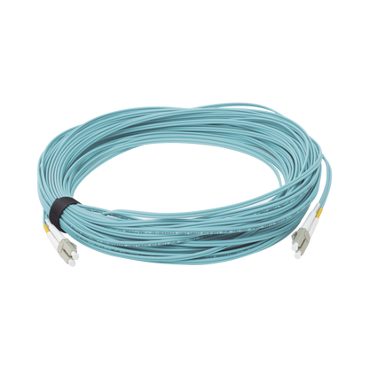 Jumper de Fibra Óptica Multimodo 50/125 XGLO OM3, LC-LC Duplex, OFNR, Color Aqua, 30 Metros (98.43 Pies)