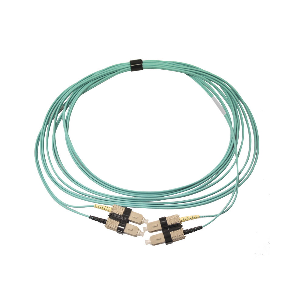Jumper de Fibra Óptica Multimodo 50/125 XGLO OM3, LC-SC Duplex, OFNR, Color Aqua, 7 Metros