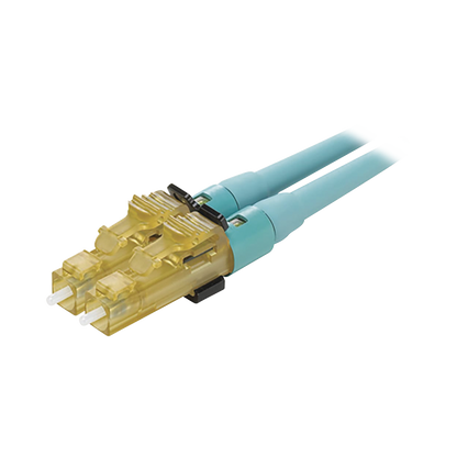 Conector de Fibra �ptica LC Duplex OptiCam, Multimodo 50/125 OM3/OM4, Pre-pulido, Color Aqua