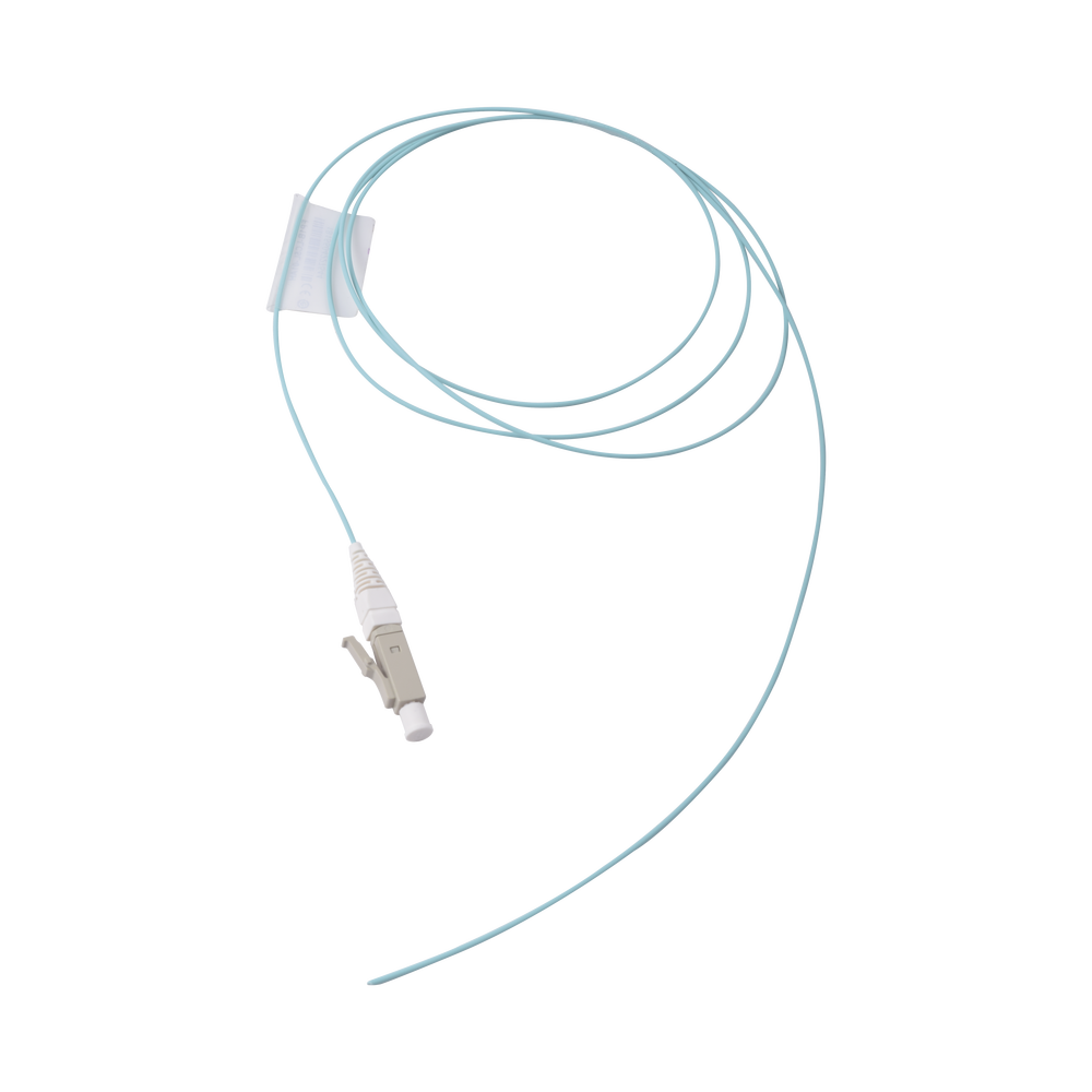 Pigtail de Fibra Óptica LC Simplex, Multimodo OM3 XGLO 50/125, LS0H, Color Aqua, 1 Metro (3.28 Pies)