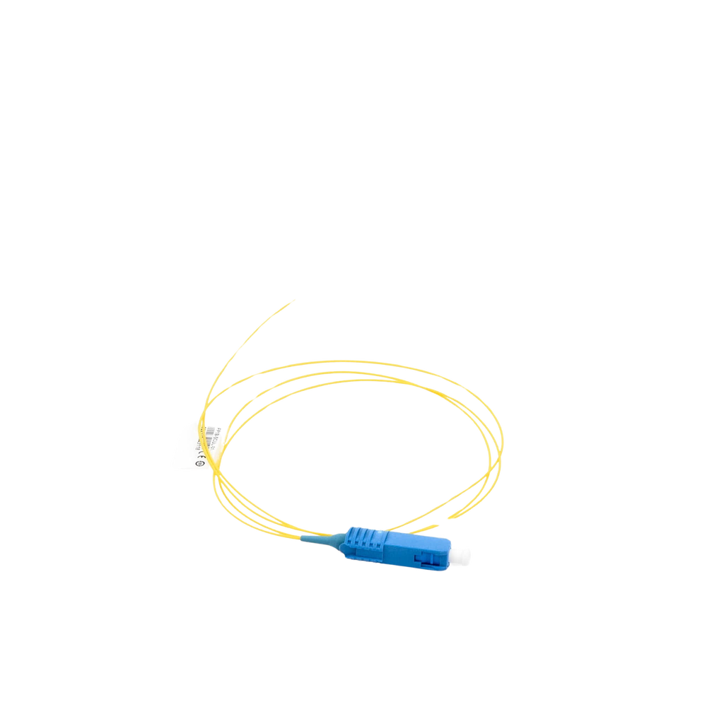 Pigtail de Fibra Óptica SC/UPC Simplex, Monomodo OS1/OS2 XGLO, OFNR, Color Amarillo, 1 Metro (3.28 Pies)