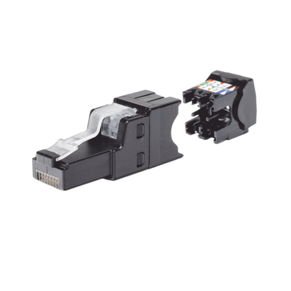 Plug RJ45 UTP, Instalación Recta, Terminación en Campo Certificable, Compatible con Cat5e, Cat6 y Cat6A, Color Negro