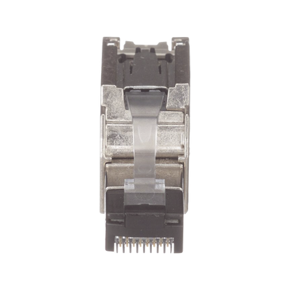 Plug RJ45 Blindado, Instalación Recta, Terminación en Campo Certificable, Compatible con Cat5e, Cat6 y Cat6A, Color Plata, Paquete de 10 Piezas