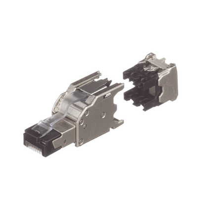 Plug RJ45 Blindado, Instalación Recta, Terminación en Campo Certificable, Compatible con Cat5e, Cat6 y Cat6A, Color Plata, Paquete de 10 Piezas