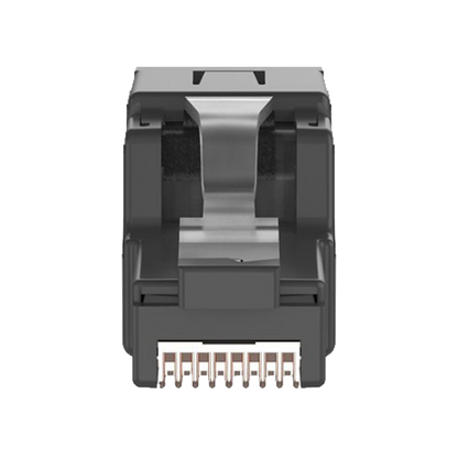 Plug RJ45 UTP, Instalación Angulada 45 Grados, Terminación en Campo Certificable, Compatible con Cat5e, Cat6 y Cat6A, Color Negro
