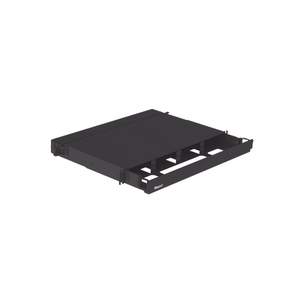Panel de Distribución de Fibra Óptica, Acepta 4 Placas FAP o FMP, Bandeja Deslizable, Hasta 96 Fibras, Color Negro, 1UR