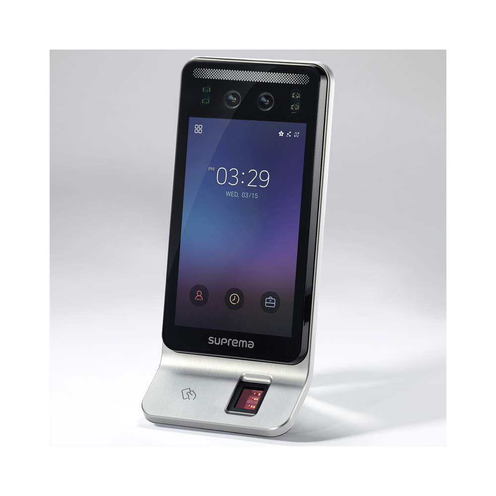 Lector Multi-tecnologia con detector de cubrebocas- Reconocimiento Facial, Huella, Tarjeta Móvil y lector de RFID(125kHz EM & 13.56 Mhz MIFARE)  Compatible con BioStar2,  Uso para Control de Acceso y Asistencia
