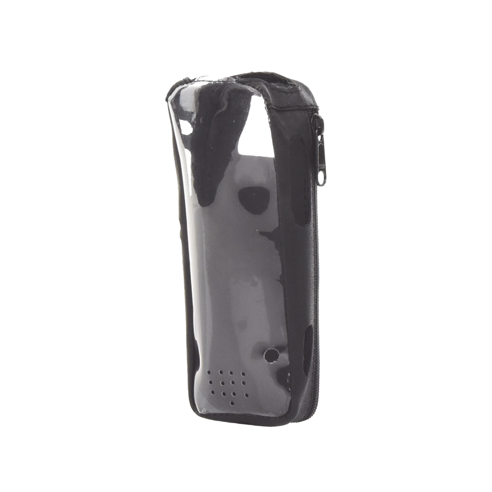 Funda Reforzada en Piel para Cinto, con Cierre y Amplio Visor Frontal Transparente para Radios Aéreos IC-A25.