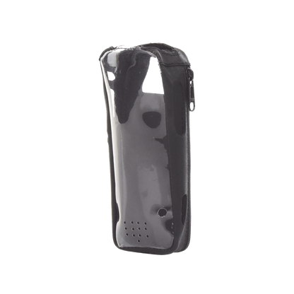 Funda Reforzada en Piel para Cinto, con Cierre y Amplio Visor Frontal Transparente para Radios Aéreos IC-A25.