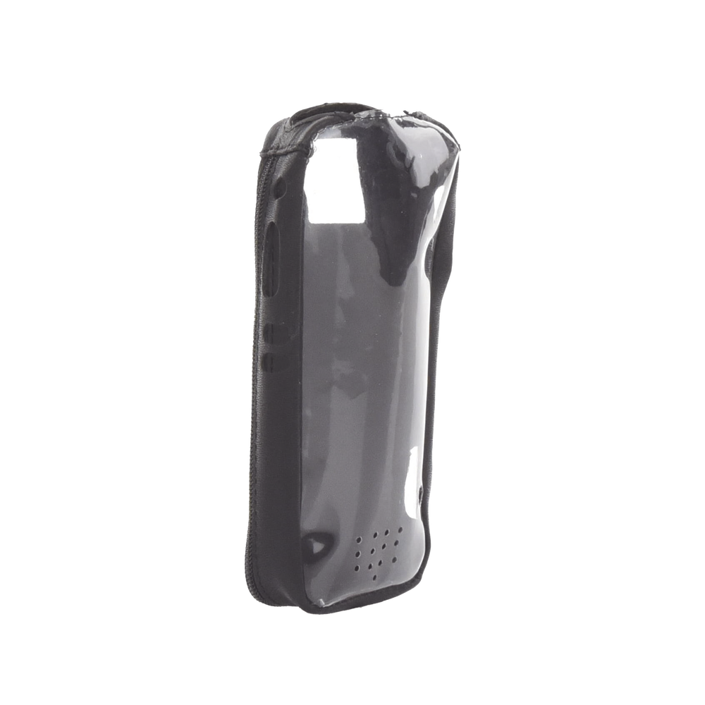 Funda Reforzada en Piel para Cinto, con Cierre y Amplio Visor Frontal Transparente para Radios Aéreos IC-A25.