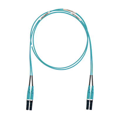 Jumper de Fibra Optica Multimodo 50/125 OM3, LC-LC Duplex, LSZH (Cero Halógenos), Color Aqua, 1 Metro (3.28 Pies)