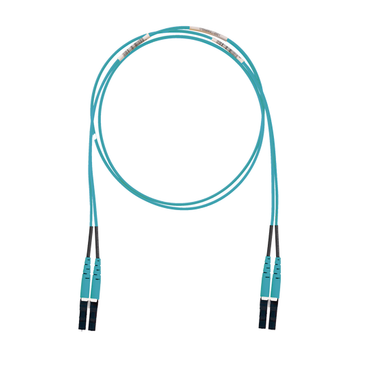 Jumper de Fibra Optica Multimodo 50/125 OM3, LC-LC Duplex, LSZH (Cero Halógenos), Color Aqua, 1 Metro