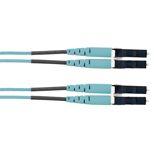 Jumper de Fibra Optica Multimodo 50/125 OM3, LC-LC Duplex, LSZH (Cero Halógenos), Color Aqua, 2 Metros (6.56 Pies)