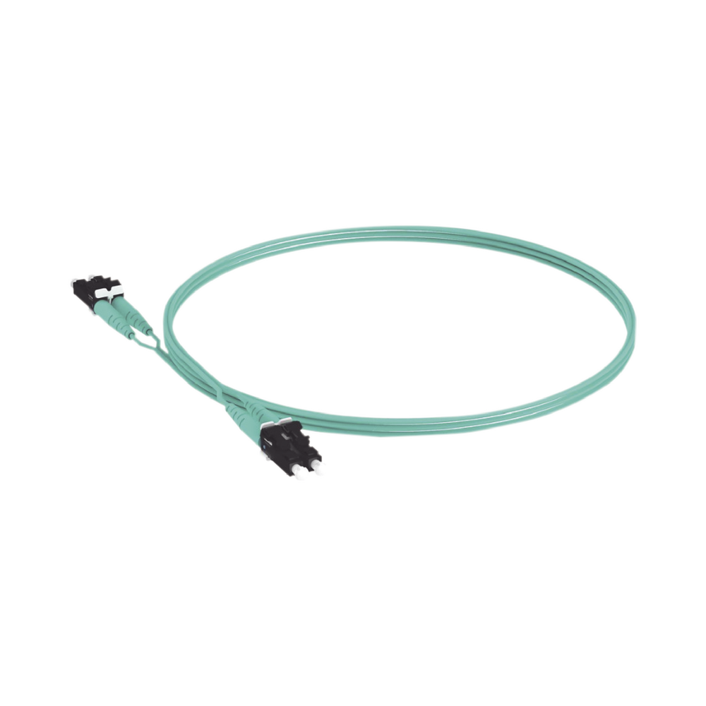Jumper de Fibra Optica Multimodo 50/125 OM3, LC-LC Duplex, OFNR (Riser), Color Aqua, 5 Metros (16.40 Pies)