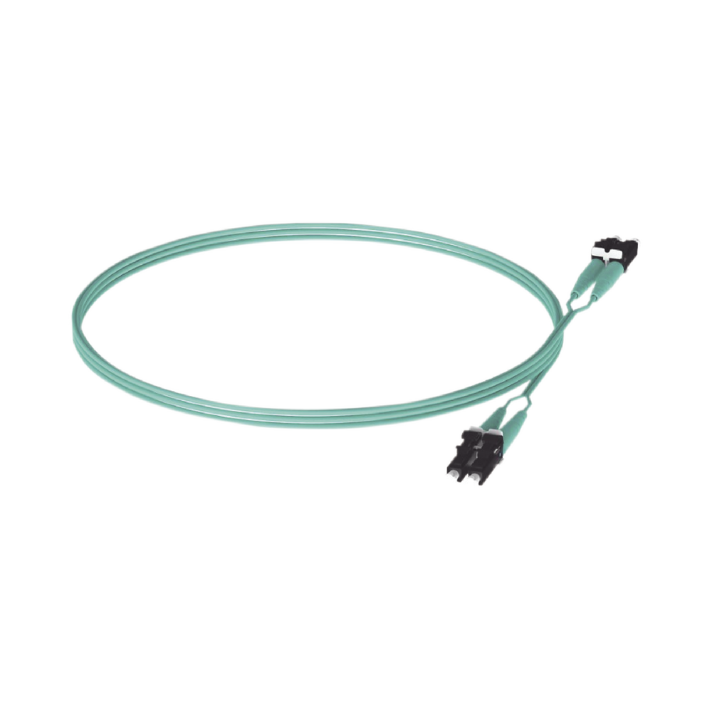 Jumper de Fibra Optica Multimodo 50/125 OM3, LC-LC Duplex, OFNR (Riser), Color Aqua, 5 Metros (16.40 Pies)