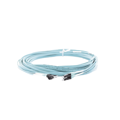 Jumper de Fibra Optica Multimodo 50/125 OM3, LC-LC Duplex, OFNR (Riser), Color Aqua, 15 Metros (49.21 Pies)