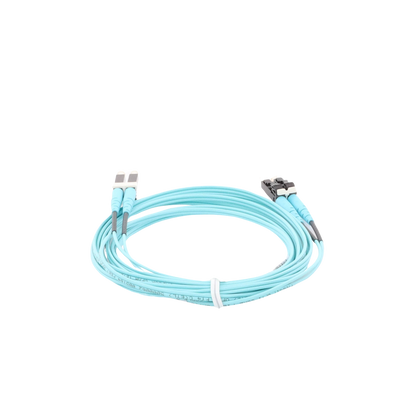 Jumper de Fibra Optica Multimodo 50/125 OM4, LC-LC Duplex, OFNR (Riser), Color Aqua, 3 Metros (9.84 Pies)