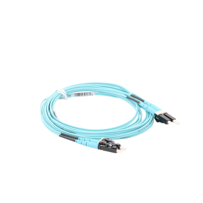 Jumper de Fibra Optica Multimodo 50/125 OM4, LC-LC Duplex, OFNR (Riser), Color Aqua, 3 Metros (9.84 Pies)