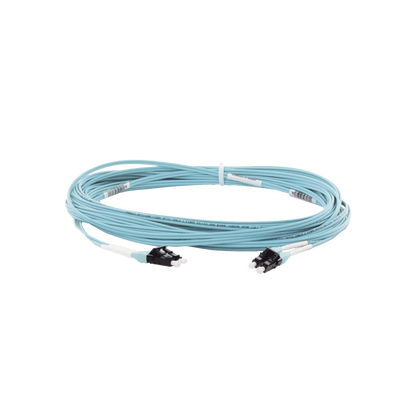 Jumper de Fibra Optica Multimodo 50/125 OM4, LC-LC Duplex, OFNR (Riser), Color Aqua, 10 Metros (32.81 Pies)