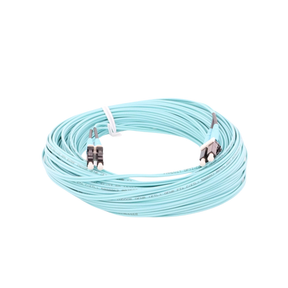 Jumper de Fibra Optica Multimodo 50/125 OM4, LC-LC Duplex, OFNR (Riser), Color Aqua, 20 Metros (65.62 Pies)