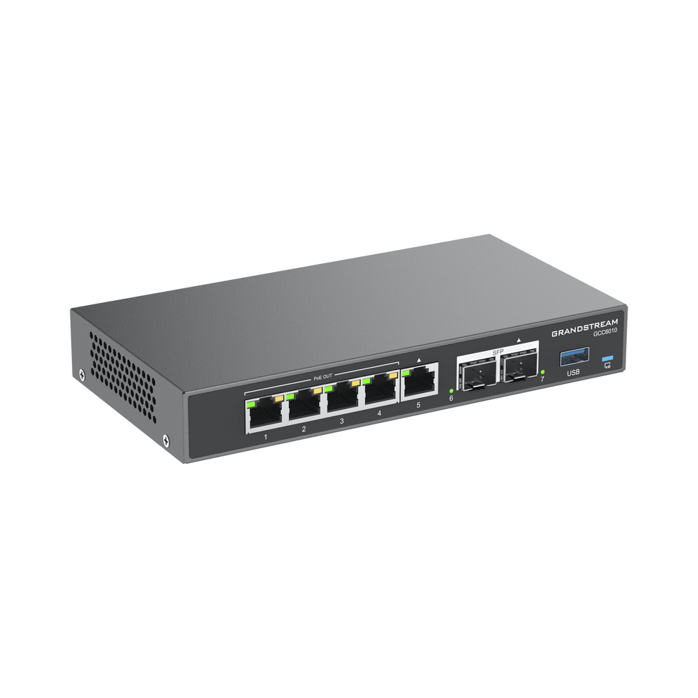 4 en 1: Firewall Nueva Generación, Router, IP PBX (24 usuarios / 8 llamadas), Switch Gigabit de 5 Puertos (4 PoE) y 2 Puertos SFP 2.5 Gigabit