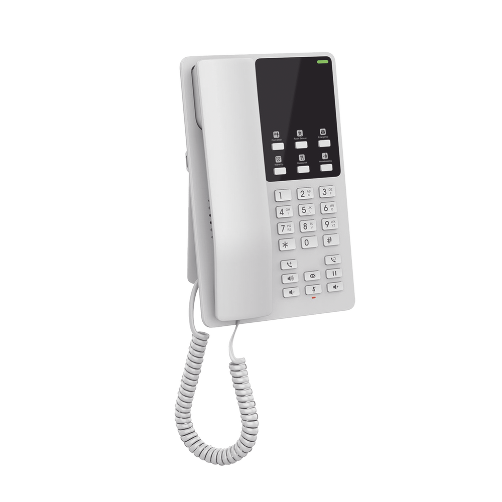 Teléfono IP Hotelero Wi-Fi, 2 líneas SIP con 2 cuentas, codec Opus, IPV4/IPV6, color blanco, con gestión en la nube GDMS