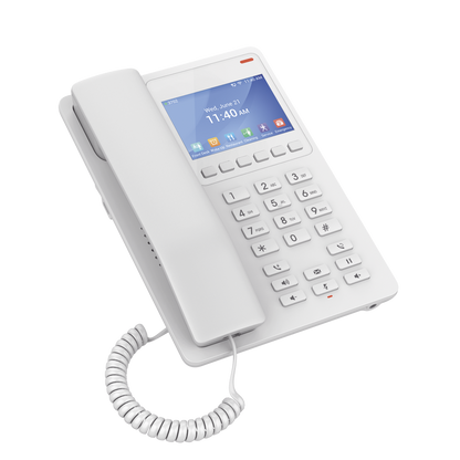 Teléfono IP Hotelero con pantalla LCD a color, 2 líneas SIP con 2 cuentas, codec Opus, IPV4/IPV6, color blanco, con gestión en la nube GDMS